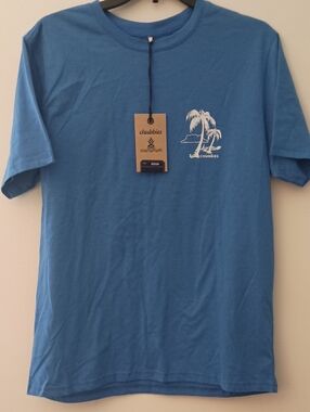 chubbies blue short-sleeve tee with white palm graphic